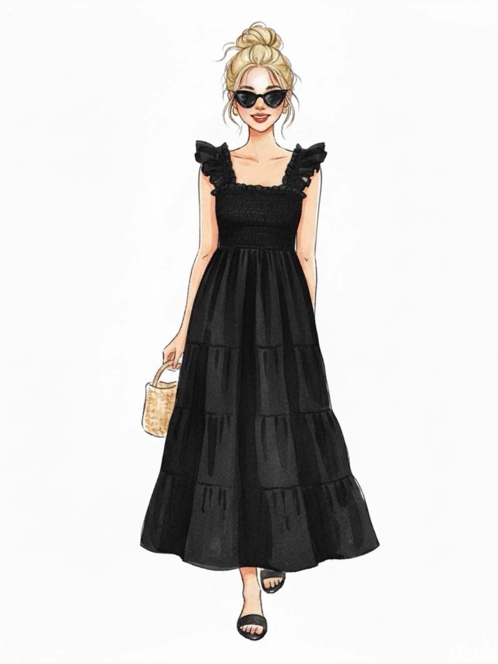 Hill House Black black smoked Maxi Dress with Ruffle Straps - Picture 2 of 7